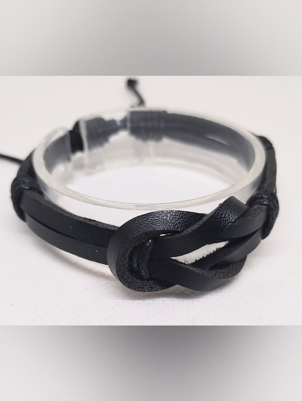 Black Knot Leather Bracelet Men's G19